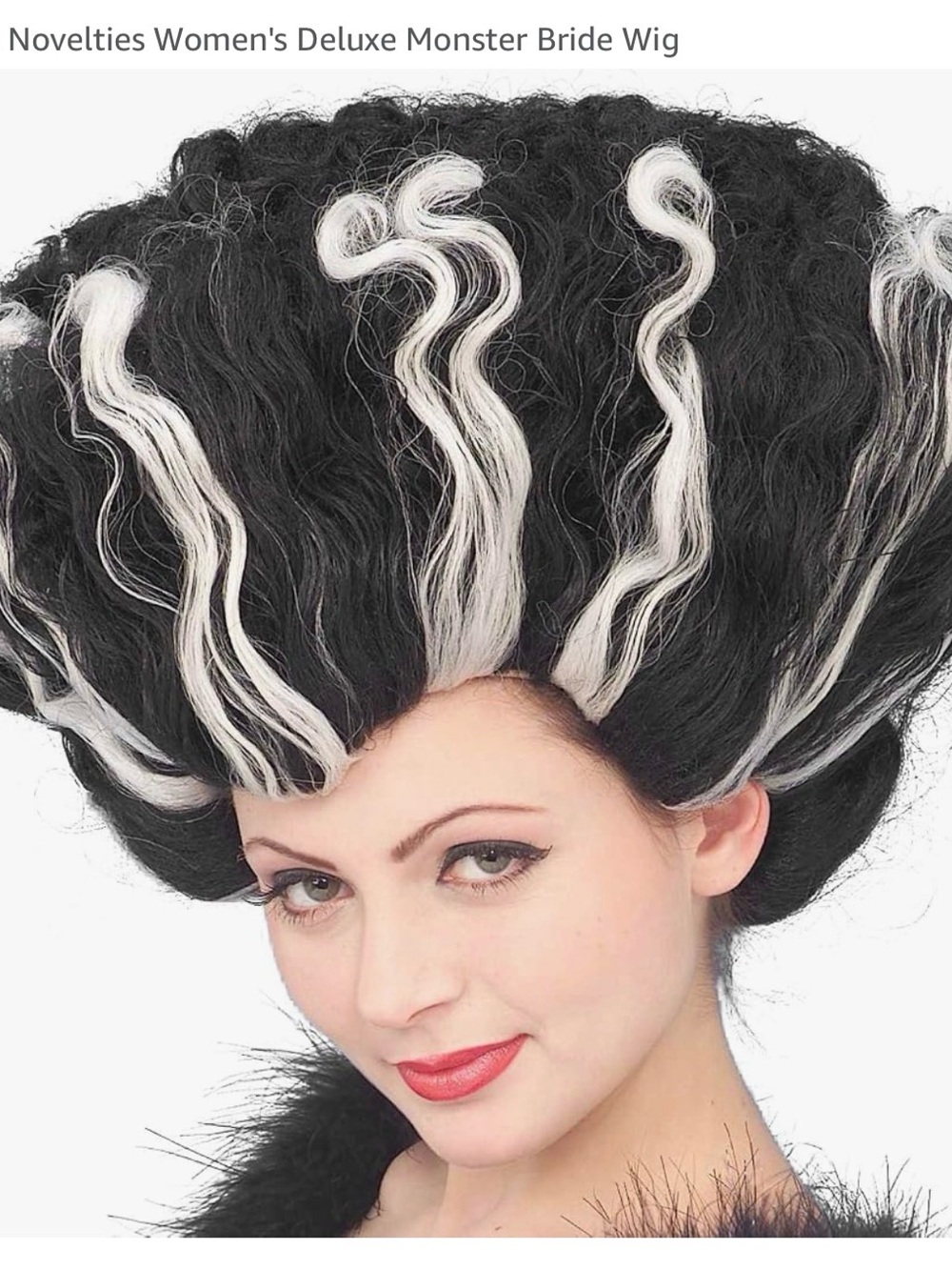 Novelty Monster Bride Wig — Black with White Streaks